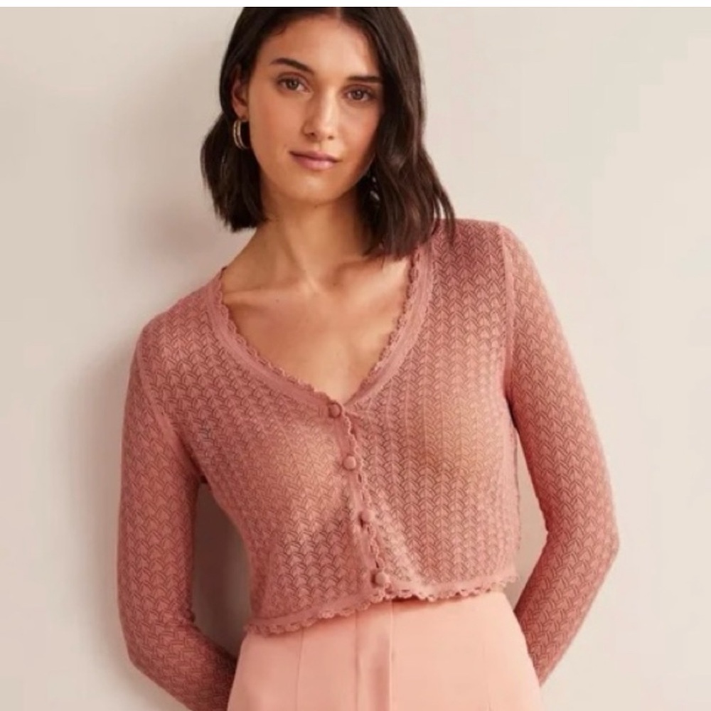 Boden Dusty Rose Knit Cropped Cardigan
